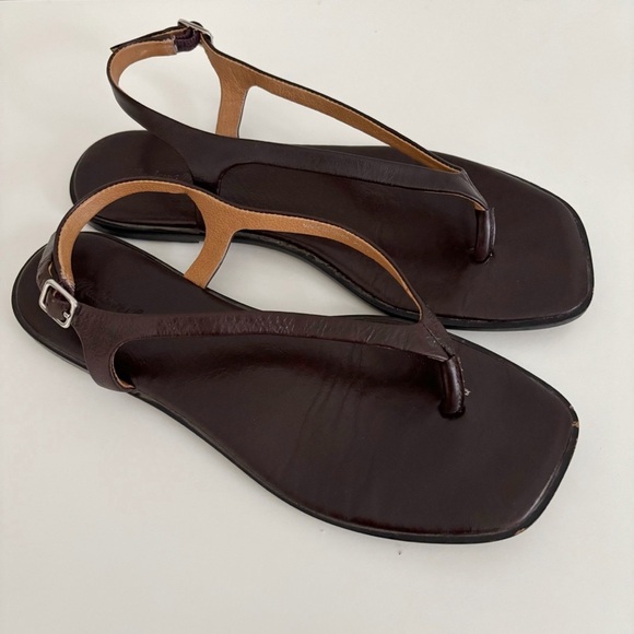 Madewell The Kita Thong Sandal Leather Dark Brown Size 8 - Picture 3 of 7